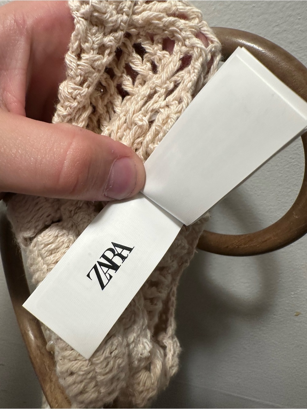 ZARA Beaded Crochet Fringe Bucket Bag Wooden Handles NWT - Picture 7 of 9